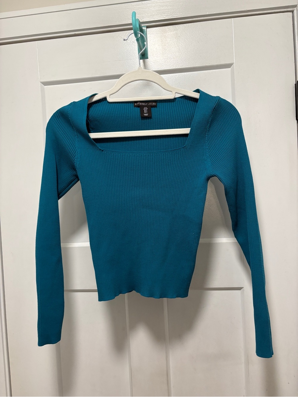 Sincerely Jules Ribbed Square-Neck Top - Teal